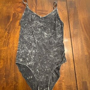 Gray and White Bodysuit with Elegant Scoop Neckline